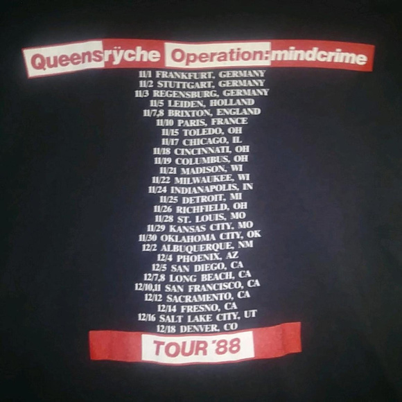 Very Rare Queensryche 1988 tour t-shirt - Picture 2 of 3